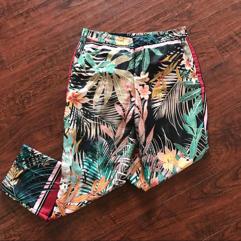 ZARA silk tropical pattern pants